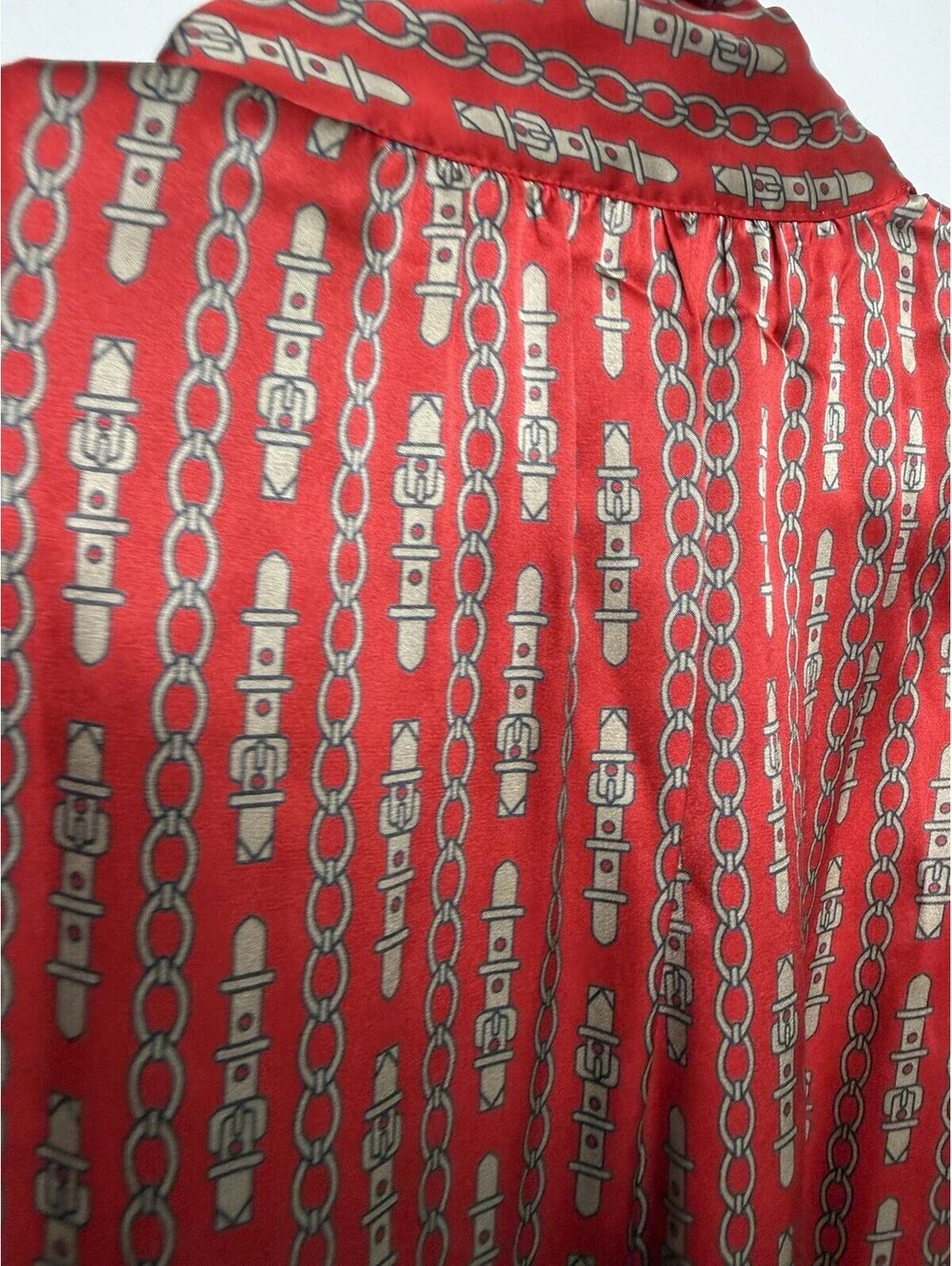 Vintage 90s Banana Republic 100% Silk Chain Print Blouse XS